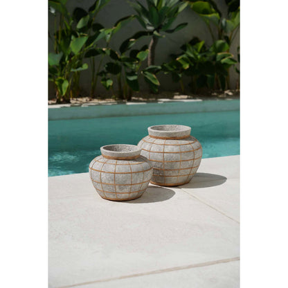 Terrakottavase mit Rattan, naturgrau, groß