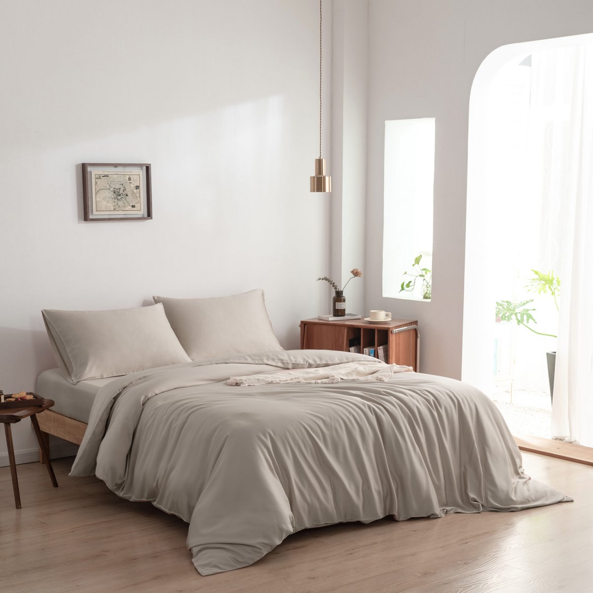 Bamboo bedding set, soft taupe, single - 400TC