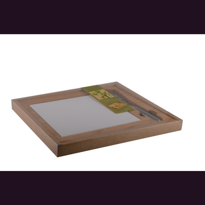 Bamboo cheese board with porcelain and stainless steel – 29 cm