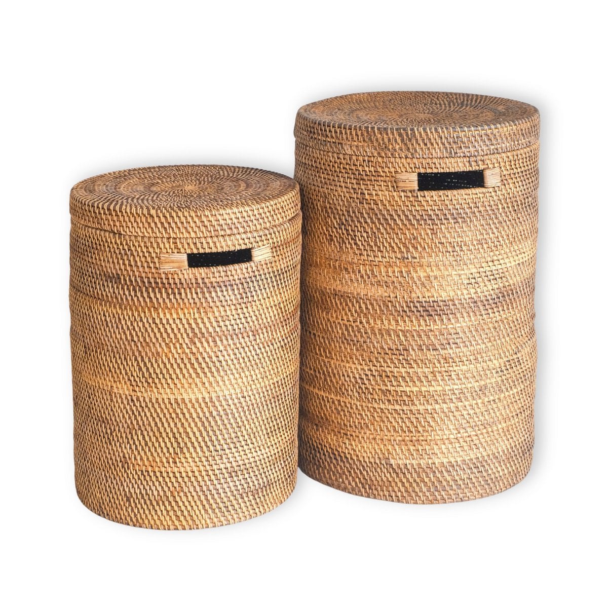 Vasketøjskurv i rattan med låg Ø 36 cm – rund, brun