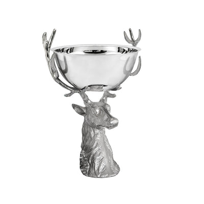 Silver-finish deer head bowl 45 cm - sculpted in India