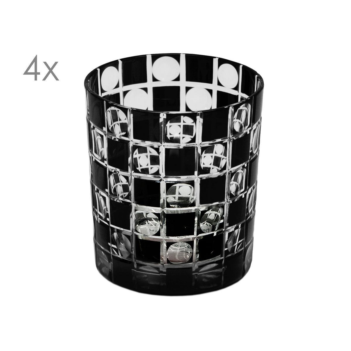 Handgeschliffene Kristallgläser Diego, schwarz, 4er-Set - 9 cm