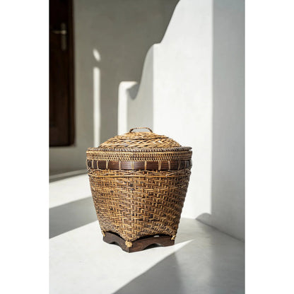 Rattan storage basket, round - Natural brown
