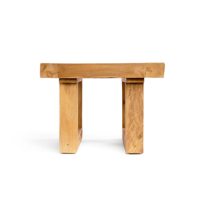 Reclaimed teak side table, block legs - Natural