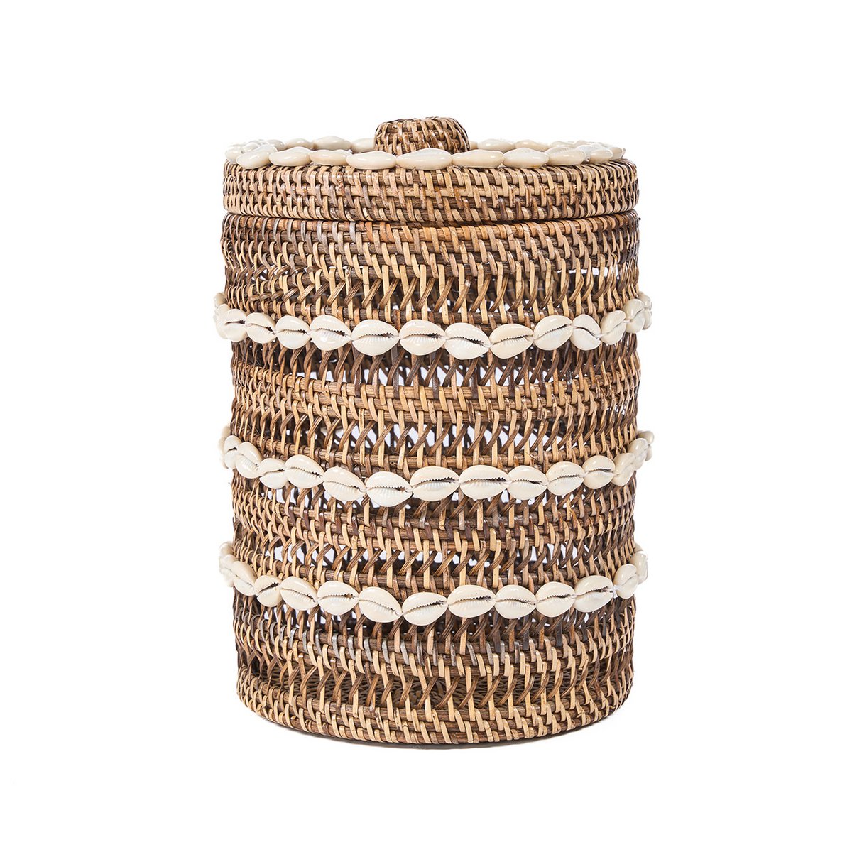 Rattan-Aufbewahrungskorb, großer Zylinder – Muschelgeflecht