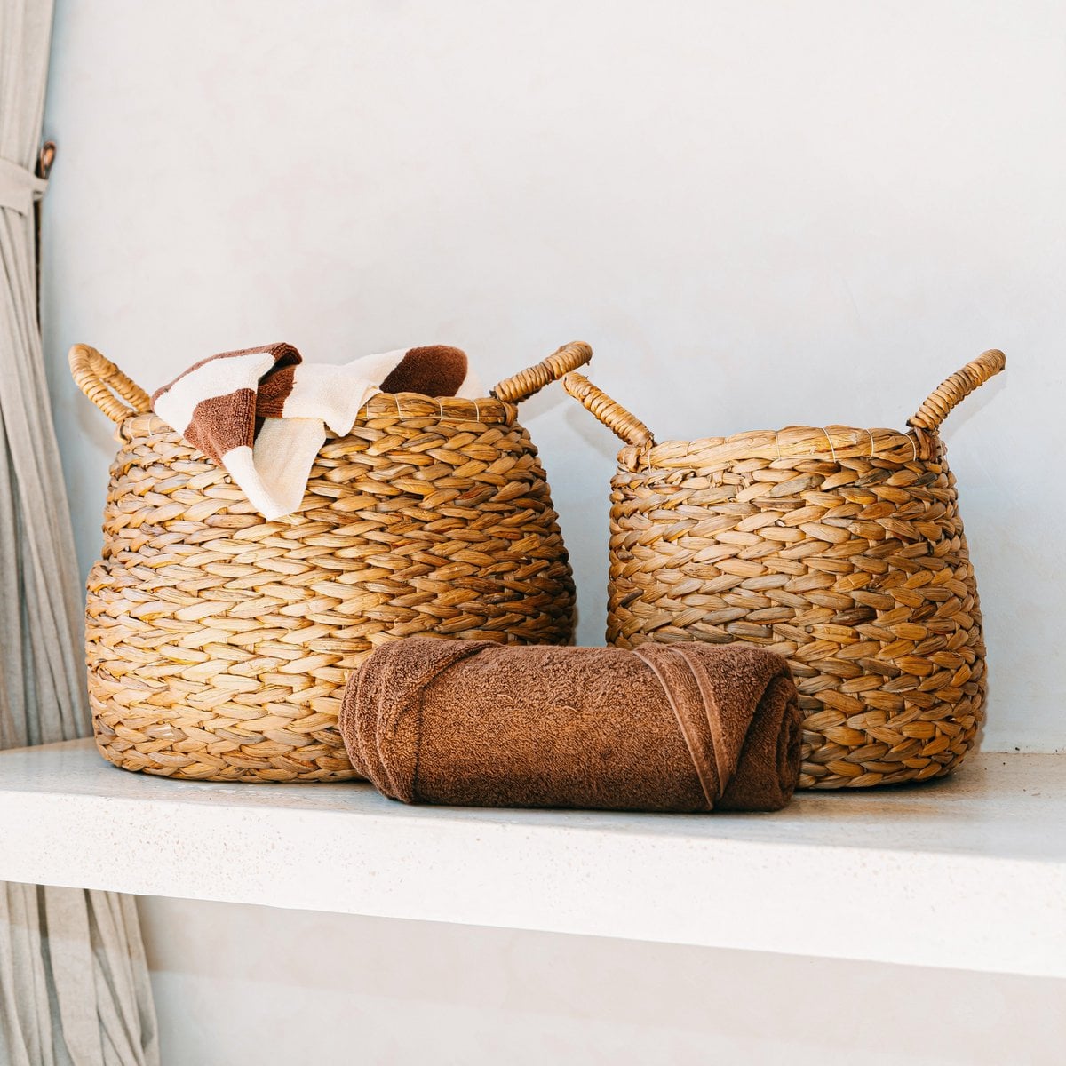 Runder Korb aus geflochtener Jute Ø 35 cm – bauchig beige, 27 cm hoch