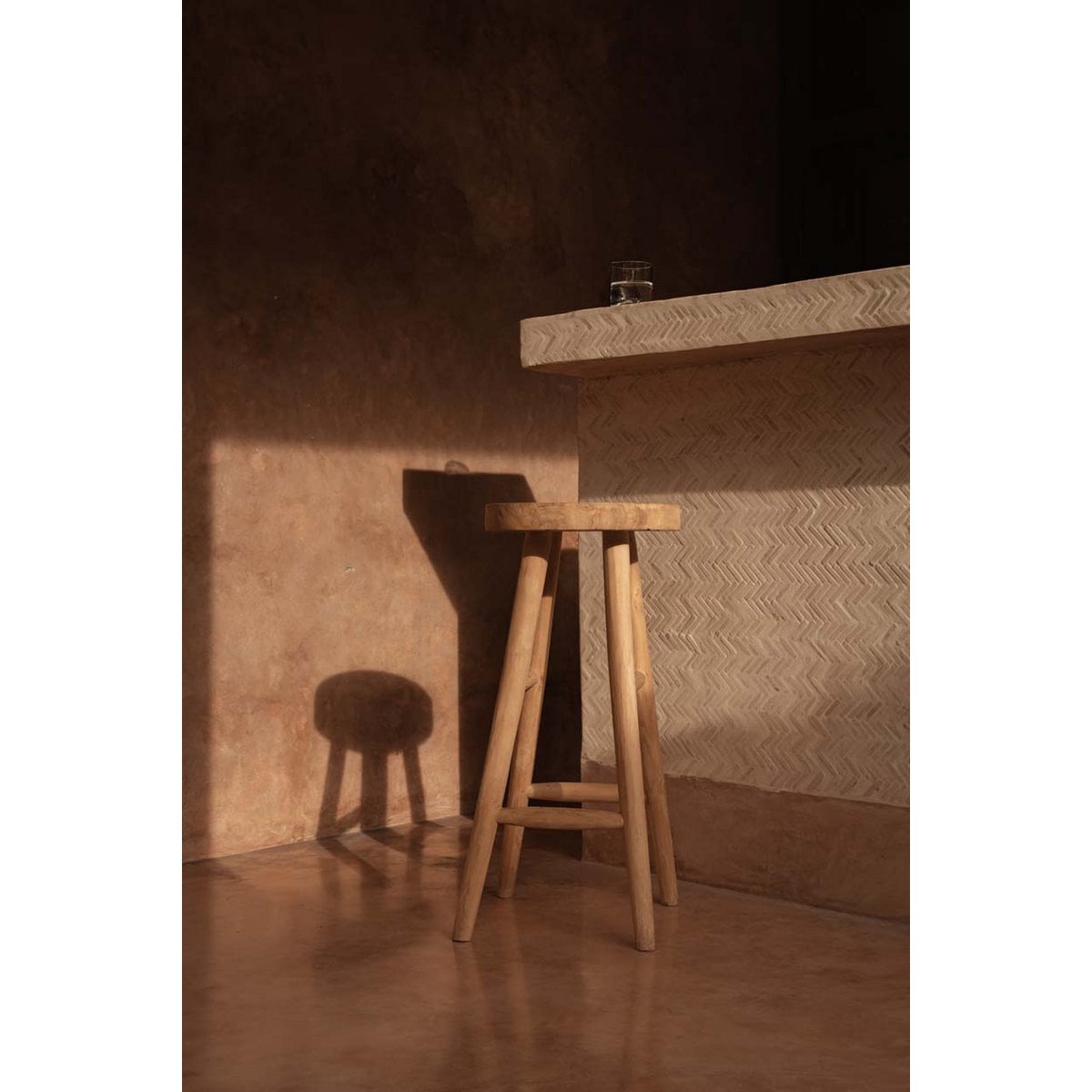 Teak bar stool with four-leg base - 75 cm