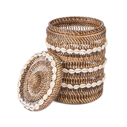 Rattan-Aufbewahrungskorb, großer Zylinder – Muschelgeflecht