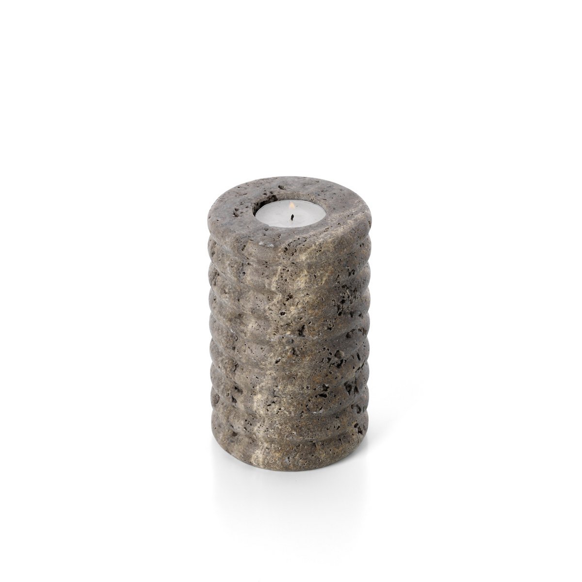 Travertine Ripple candle holder, grey stone - medium