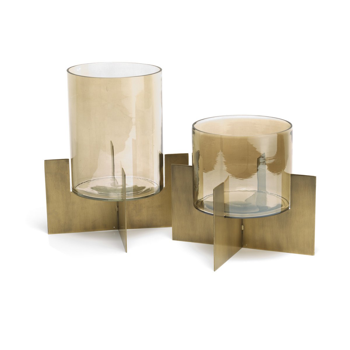 Stormlanterne i glas og messing, guld - høj - 26 cm