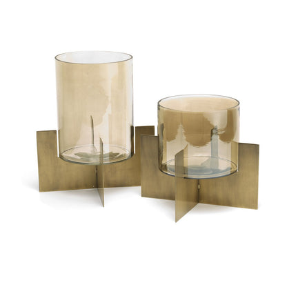 Stormlanterne i glas og messing, guld - høj - 26 cm