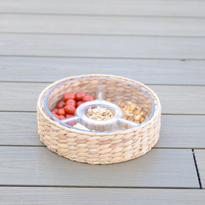 Aperitifsæt i glas og rattan 28 × 28 cm - 3 rum