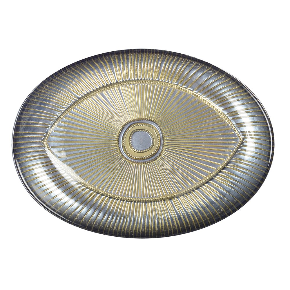 Glass serving plate, silver oval - 22×15.5 cm