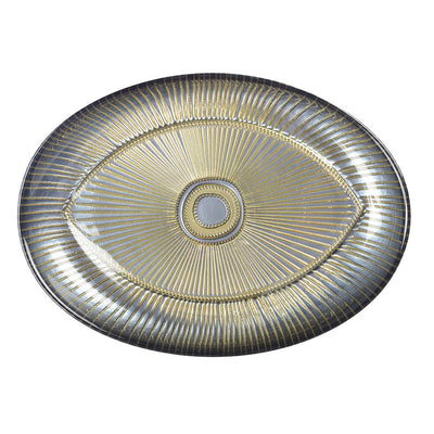 Glass serving plate, silver oval - 22×15.5 cm