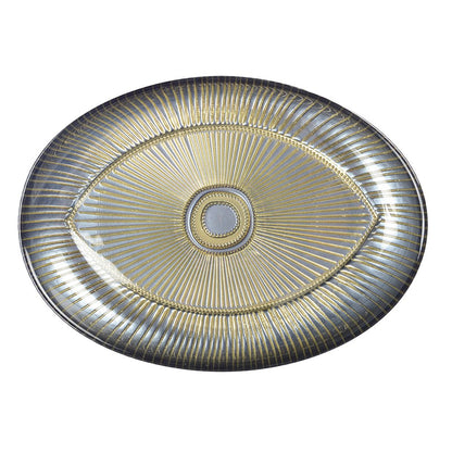 Glass serving plate, silver oval - 22×15.5 cm