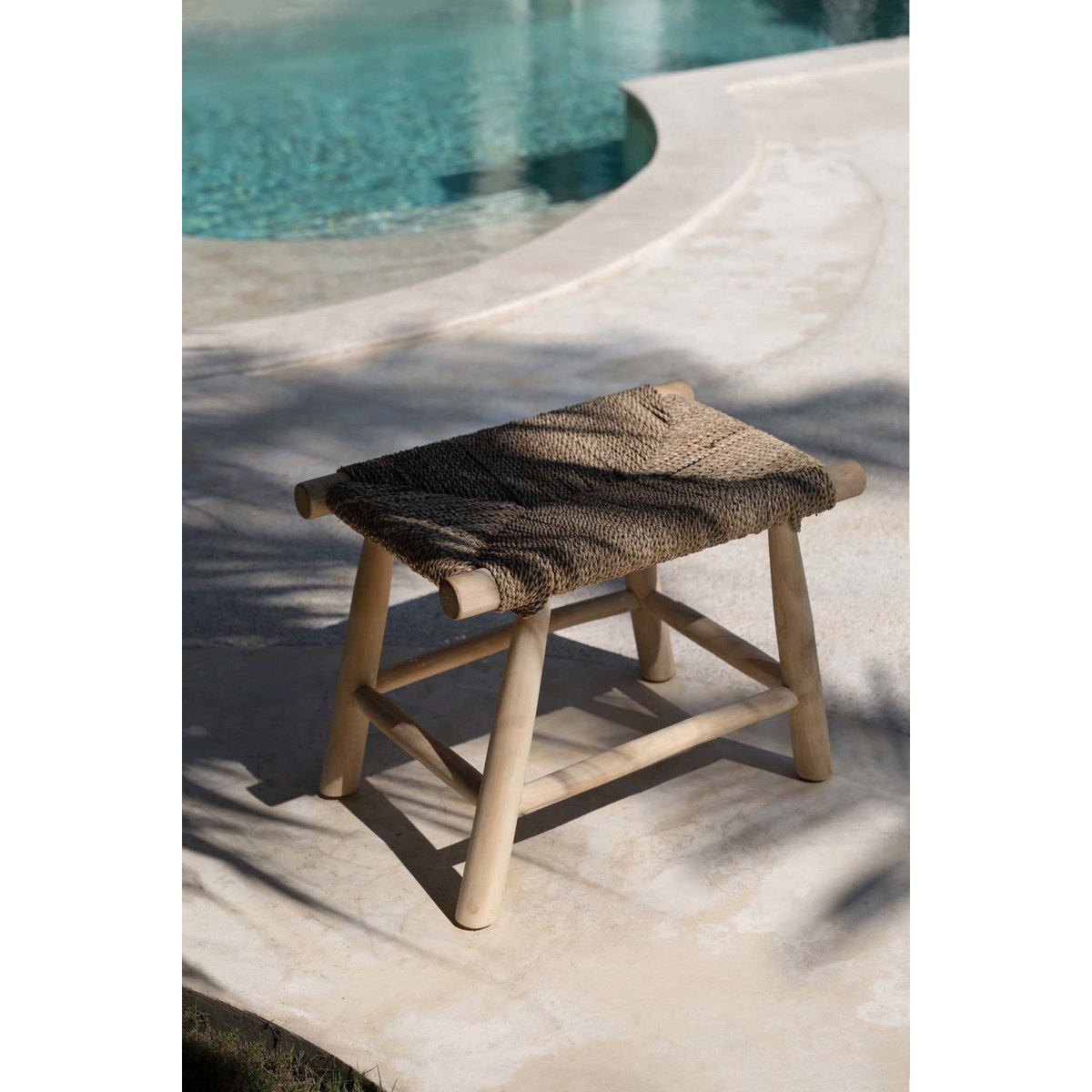 Seagrass and wood stool, 60 cm - handmade