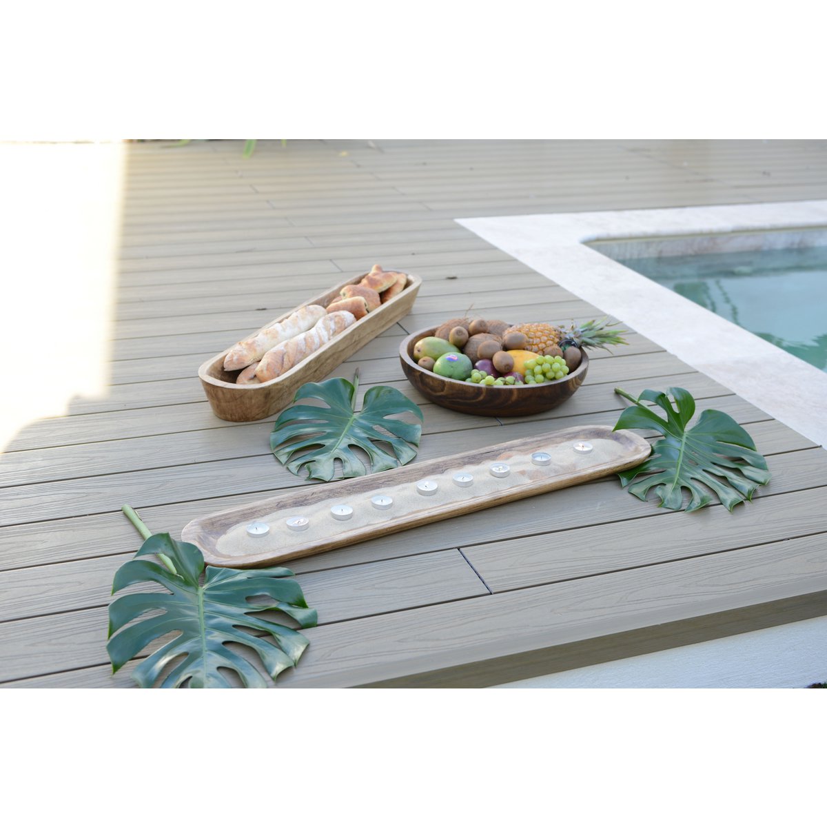 Wooden rectangular tray, 100×9×2.5cm - Long