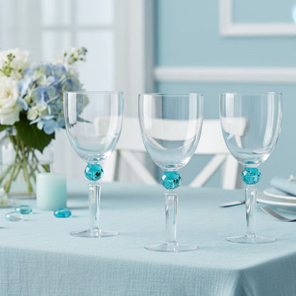 Glass wine glasses with green diamond foot, set of 4