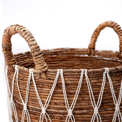 Woven laundry basket Gariau L – 44 × 40 cm, white & beige