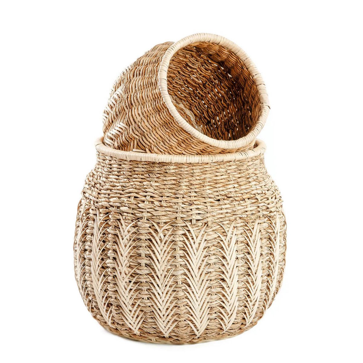 Rattan and banana leaf basket - natural, medium