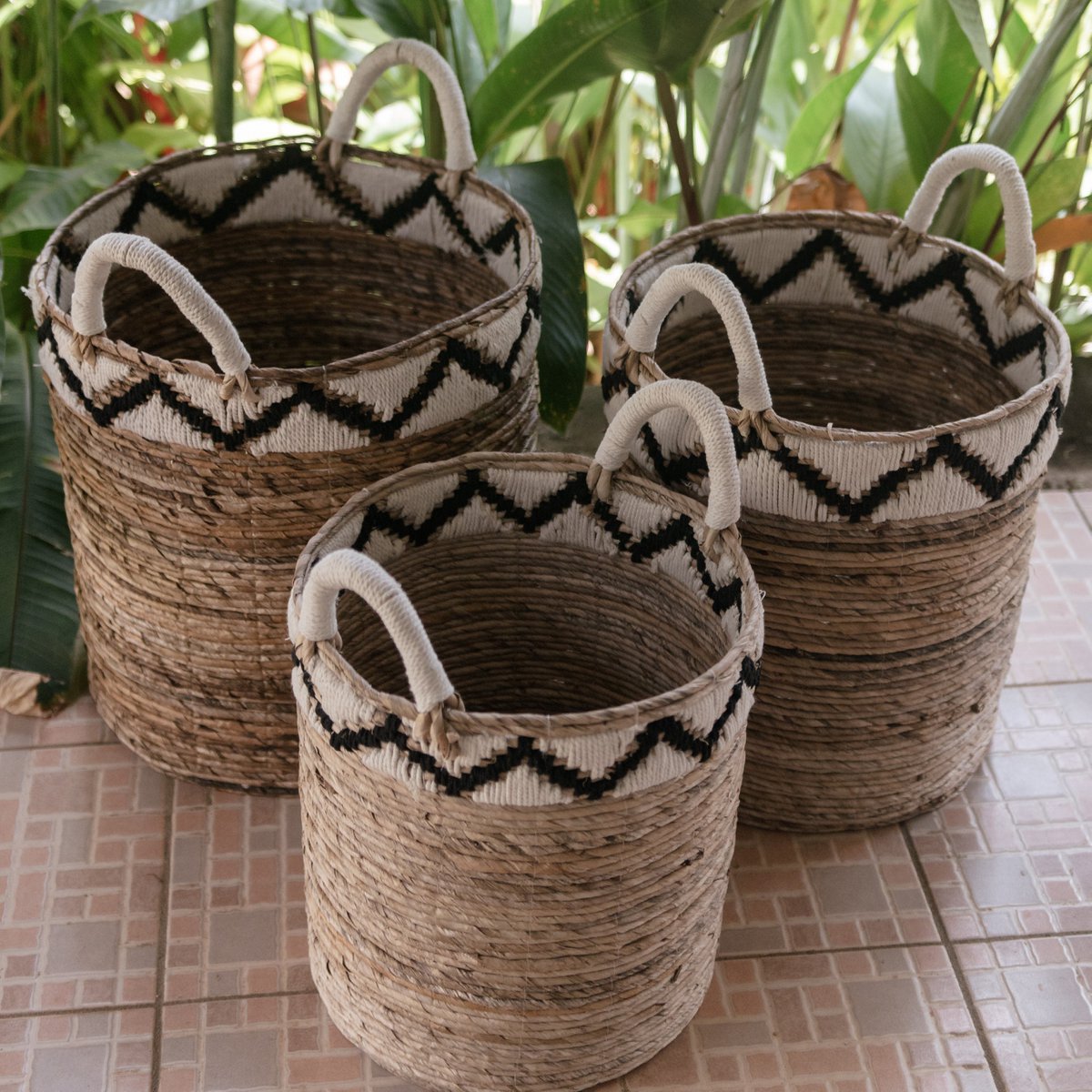 Jute- og bomuldskurv DALU M – ø35 × 40 cm