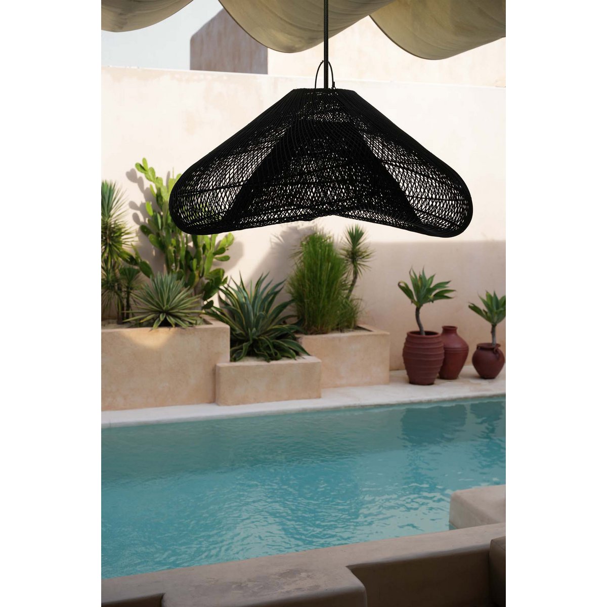 Schwarzer Rattanwolken-Pendelschirm 120 cm XXL - handgewebt