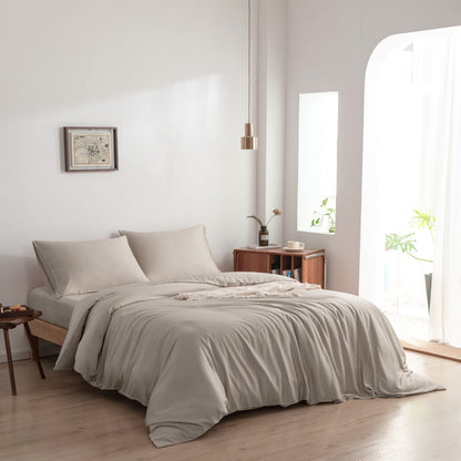 Bamboo duvet cover 140×220 cm, soft taupe with buttons