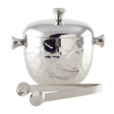 Silver double-wall ice bucket with tongs - 16cm