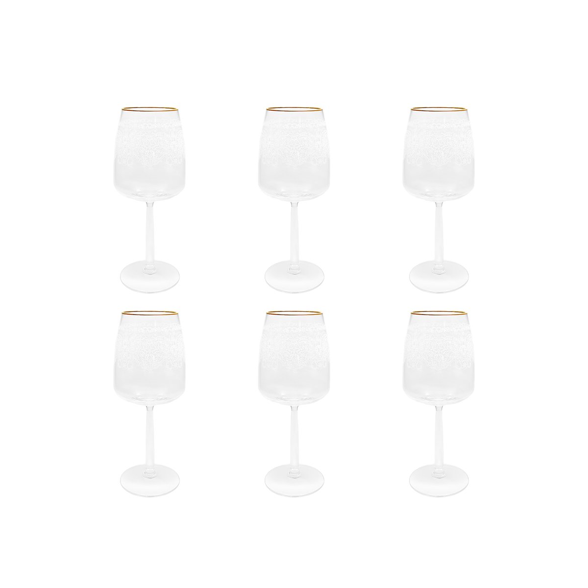 Glass wine flutes set of 6 - transparent with gold detail