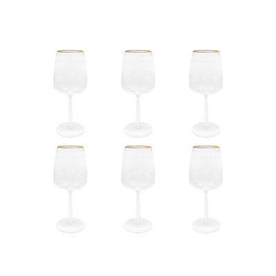 Glass wine flutes set of 6 - transparent with gold detail