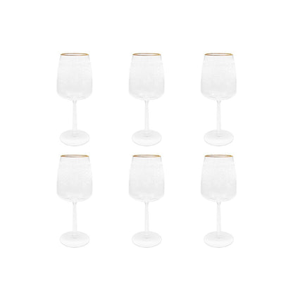 Glass wine flutes set of 6 - transparent with gold detail