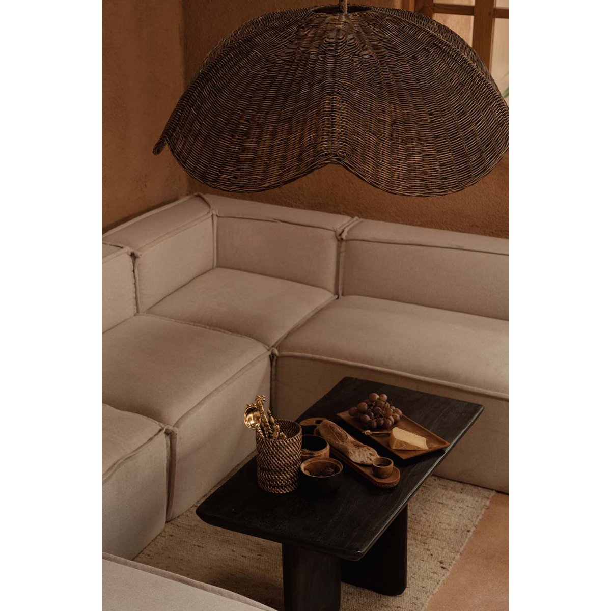 Rattan wave pendant, dark walnut - Large