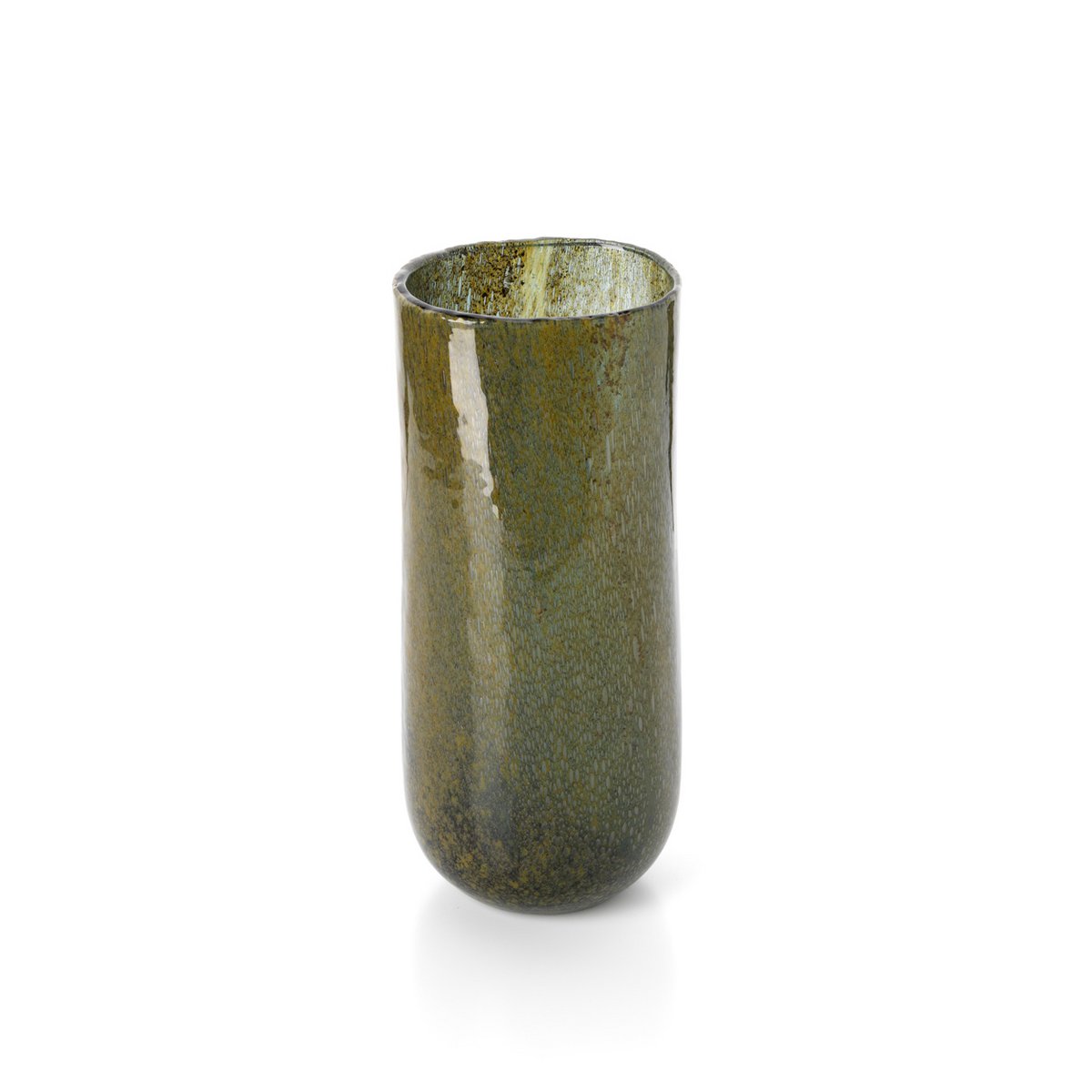 Glass vase, olive green, tall - hand-blown