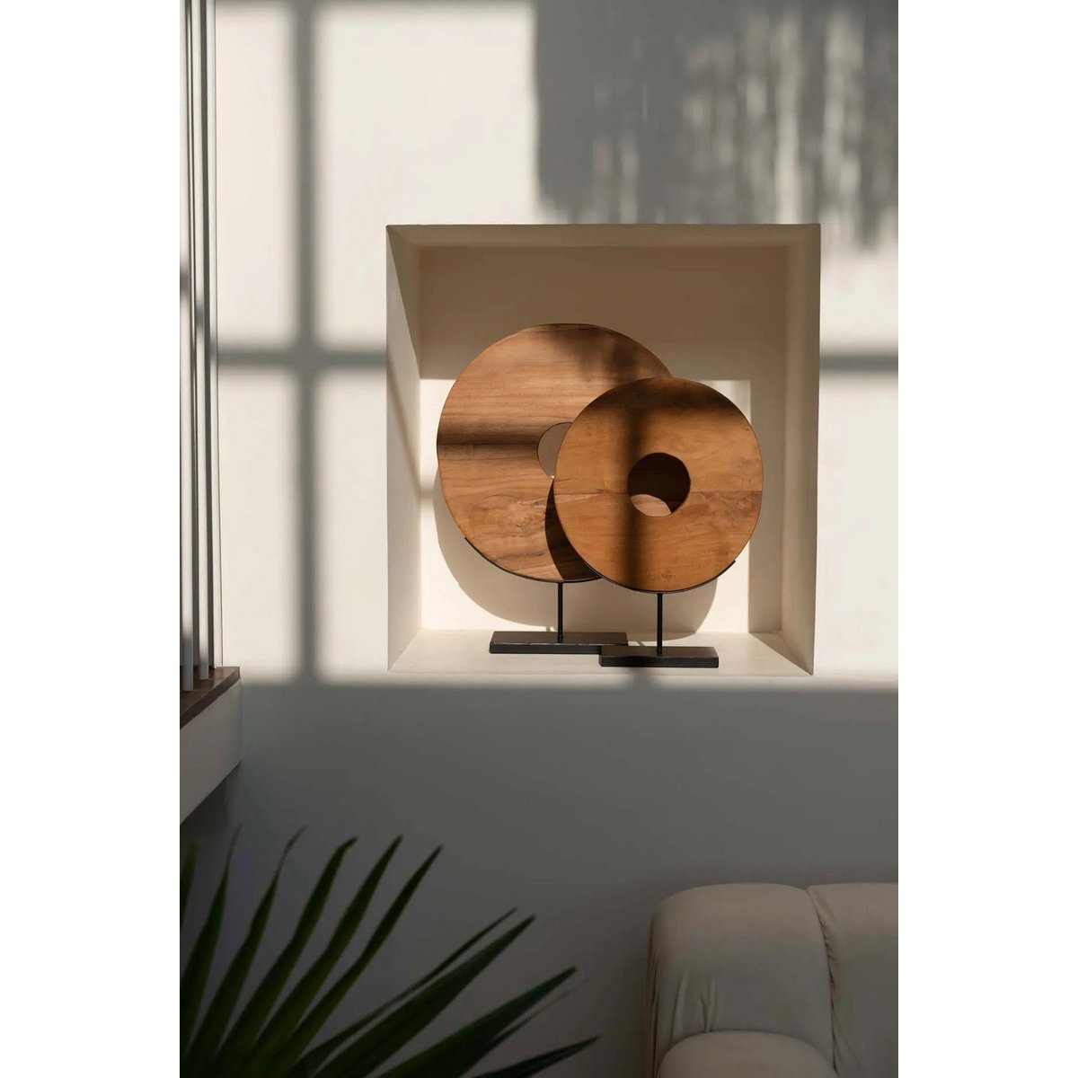 Teak disc on stand - large