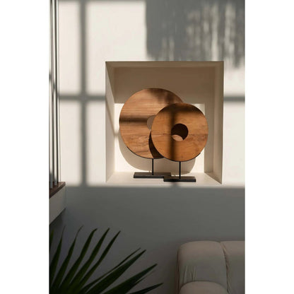 Teak disc on stand - large