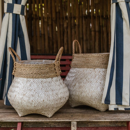 Bamboo, seagrass & jute basket BENOA S – white & beige