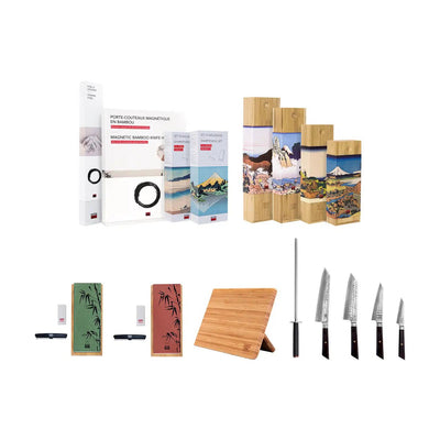 Bunka Damascus 8-piece knife & accessory set - AUS-10 steel