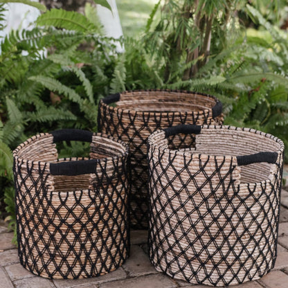 Banana fibre basket PURA L – black, beige & brown, Indonesia