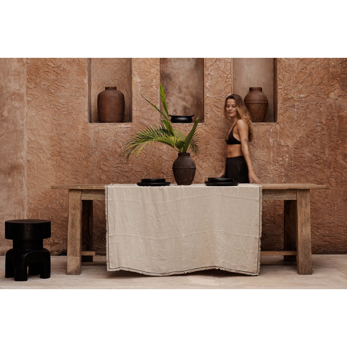 Linen tablecloth 150×300 cm - natural black