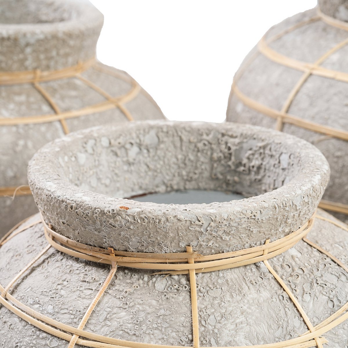 Terrakottavase mit Rattan, naturgrau, groß