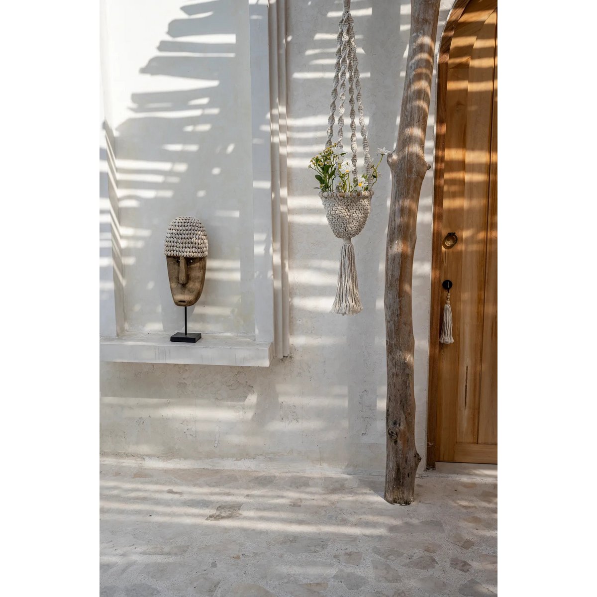 Cowrie shell head on stand - large