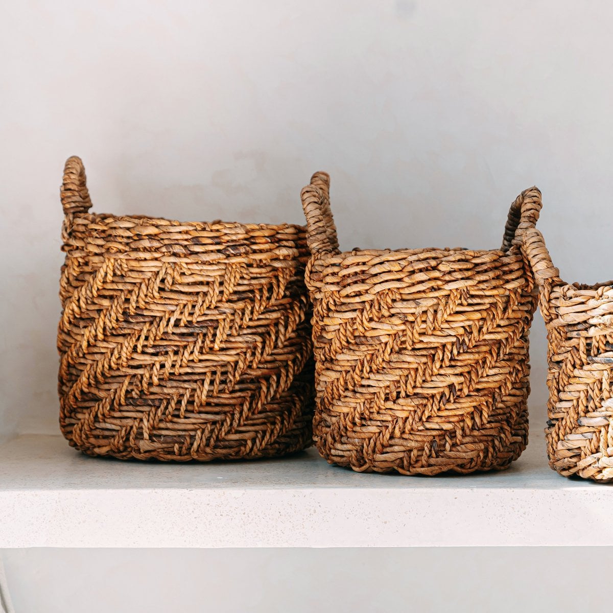 Banana fibre storage basket Ø 25 cm – handwoven, Java
