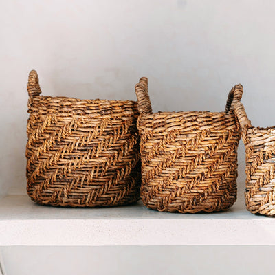 Banana fibre storage basket Ø 25 cm – handwoven, Java