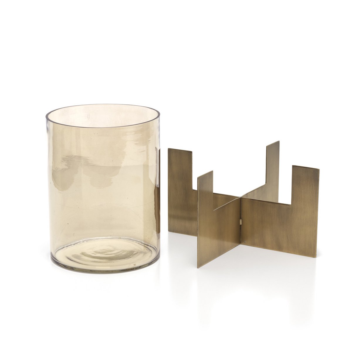 Stormlanterne i glas og messing, guld - høj - 26 cm