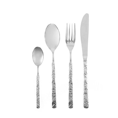 Stainless steel cutlery set, 24 pieces - hammered silver