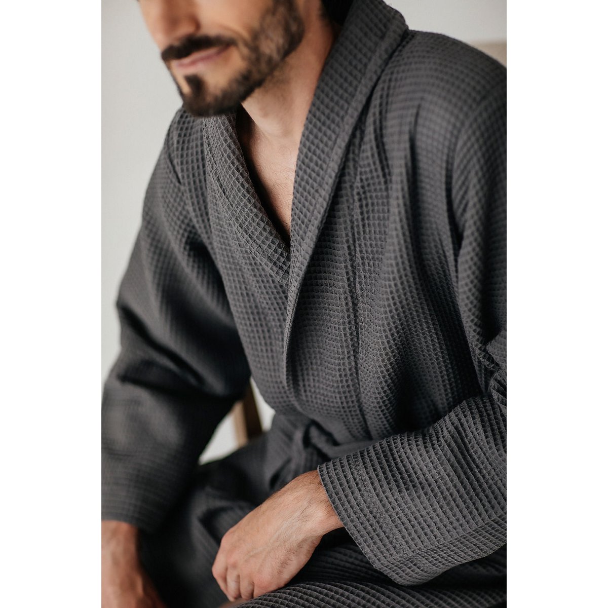 Kos cotton bathrobe, charcoal grey, S