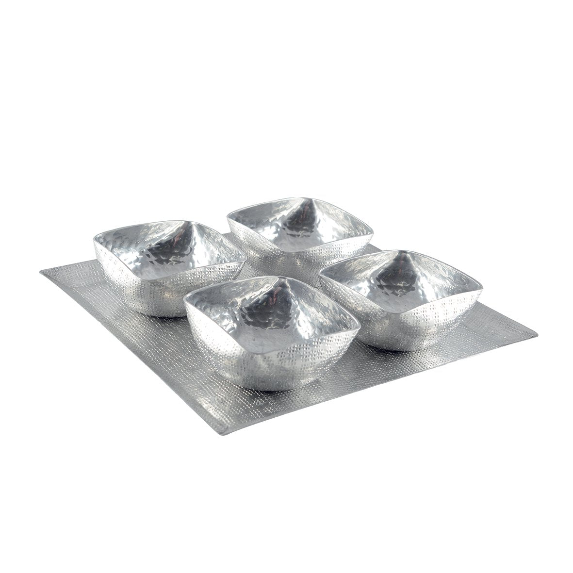 Aluminum aperitif set, 4 cups on platform - silver
