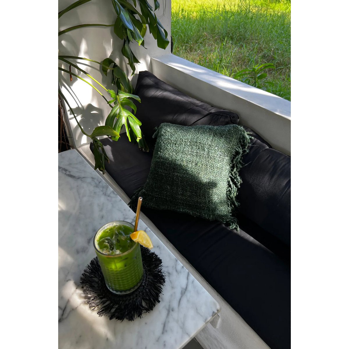Cotton cushion cover 60×60 cm - forest green, made in India