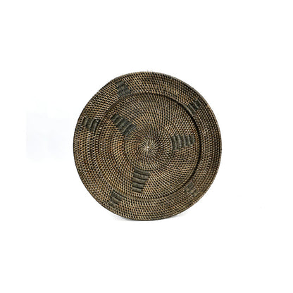 Rattan plate with graphic detail, 30 cm - brown