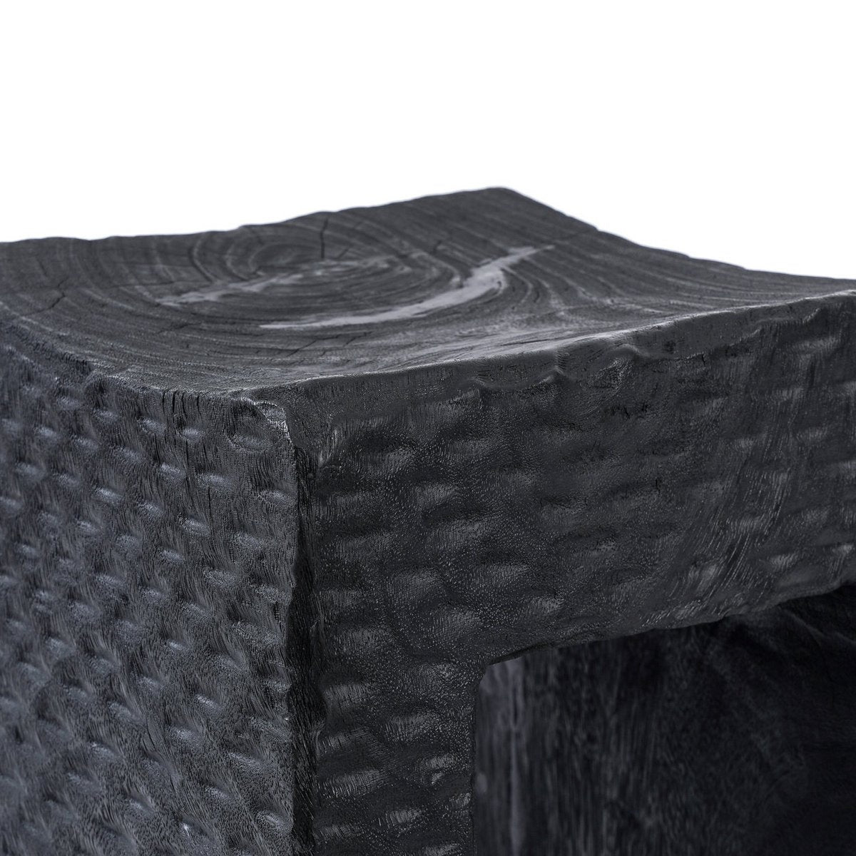 Wood stool 38×47 cm - black finish, made in Indonesia